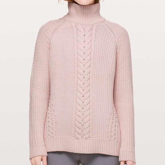Lululemon Bring the Cozy Pink Chunky Cable Knit Sweater High Neck Boho Size 6 - Picture 10 of 10